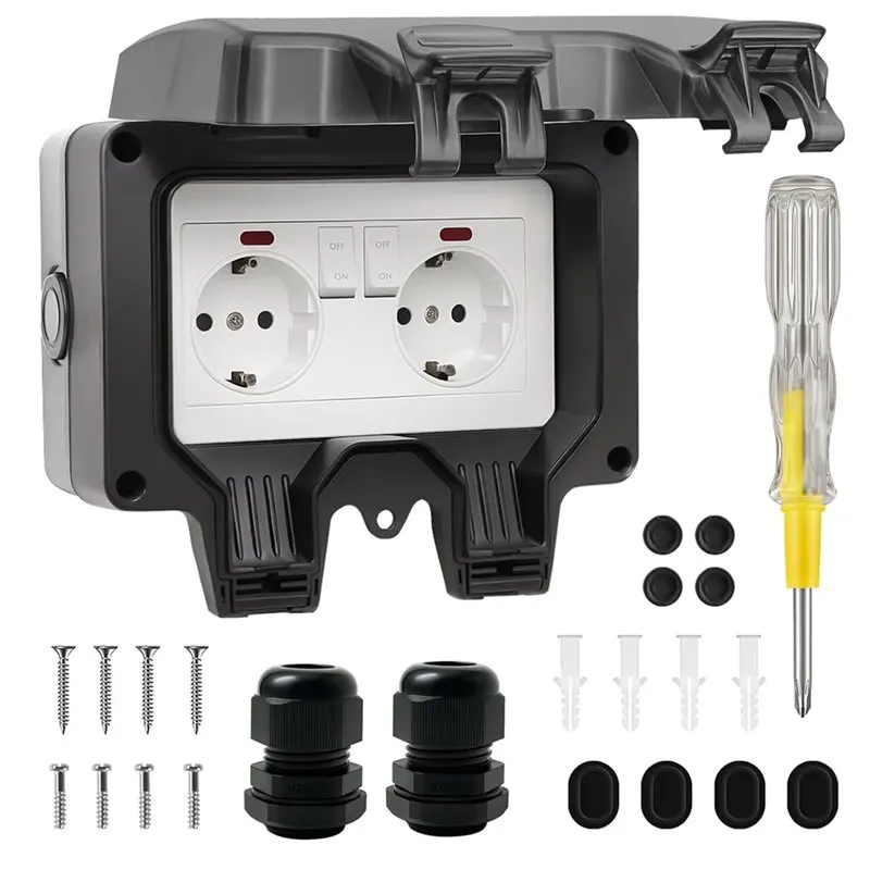 

【EFFICIENT 】Waterproof Outdoor Socket IP66 With Switch Indicator Light, 3680 W Weatherproof Design For Eu Plug