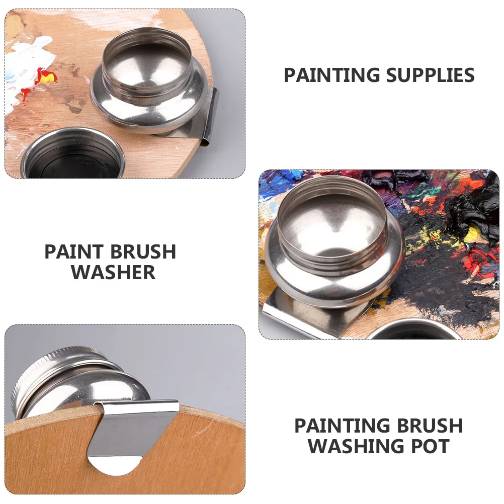 

2pcs Portable Stainless Steel Paint Washer Calligraphy Brush Cleaner Oil Pot For Art Class Home School Painting Supplies
