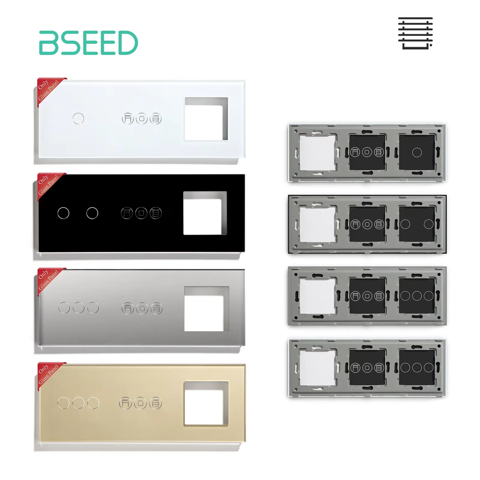 BSEED 1/2/3 Light Switch Shutter pannelli tattili in vetro bianco con piastre metalliche parte fai da te Standard ue senza tasti funzione