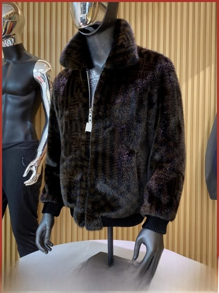 

Масляная гладкая роскошная мужская повседневная норковая бархатная куртка Jaet, осенне-зимняя верхняя одежда Faion, имитация меха, застежка-молния