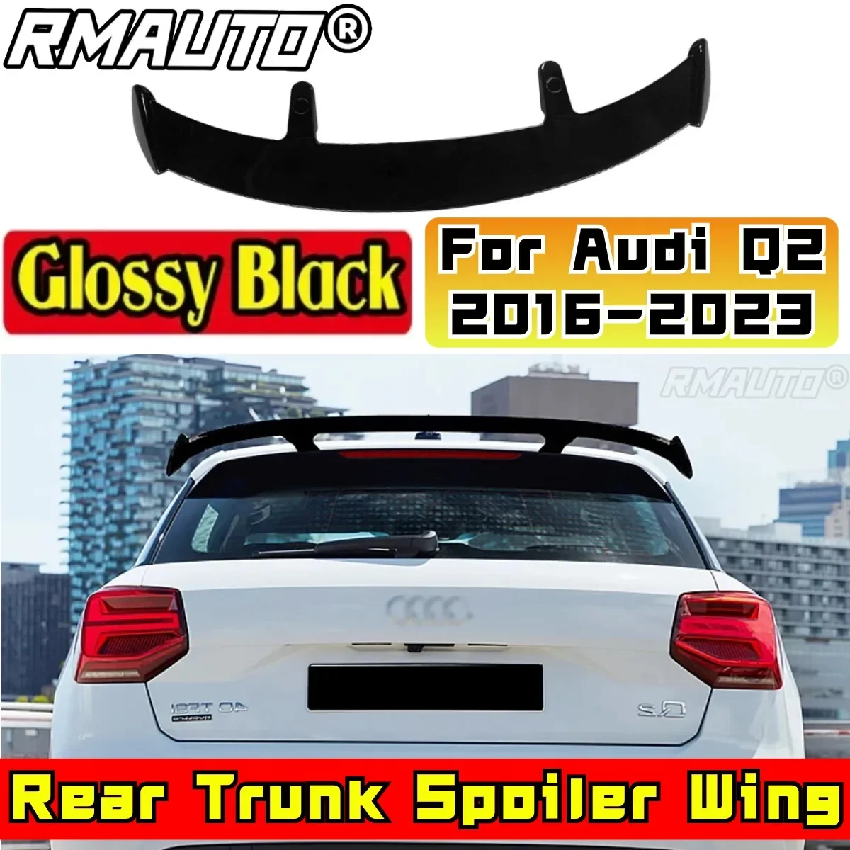 For Audi Q2 2016-2023 Rear Spoiler Wing Exterior Part ABS Plastic Car Rear Roof Spoiler Car Rear Roof Spoiler Car Accessories