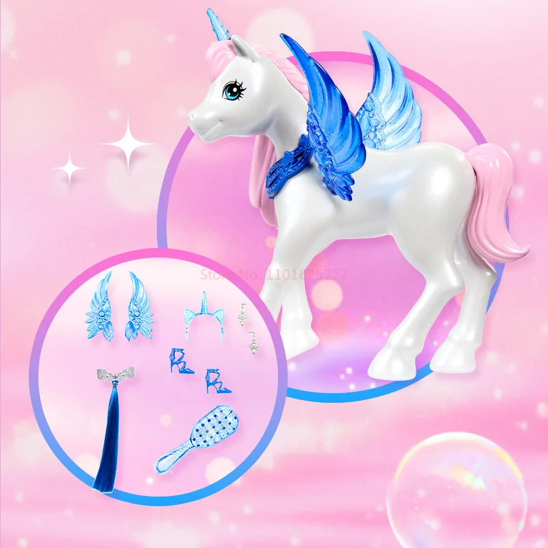 [In Stock]Barbie 65th Anniversary Sapphire Unicorn Set Pretend Play Fairy Tale Gift Toy Collectible Dolls And Accessories