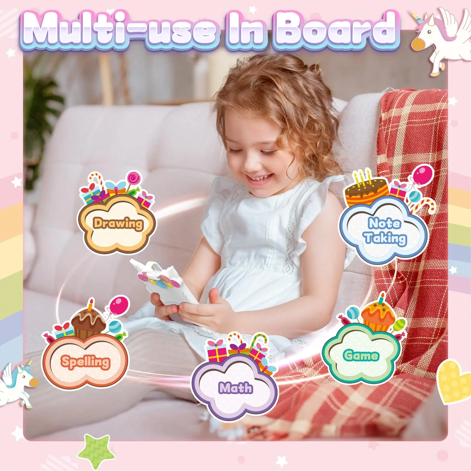 Unicorn LCD Writing Tablet for Kids 4.5 inch Doodle Board for Ages 3 4 5 6 7 Toddler Travel Toys Rainbow Mini Drawing Pad NEWYES