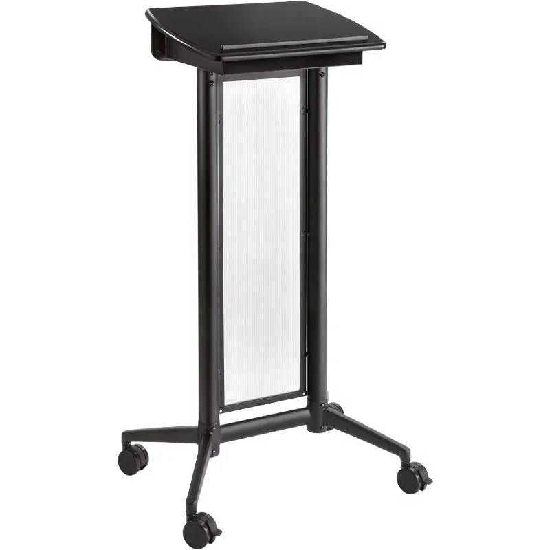 Products 8912BL Mobile Lectern with Stoarge, Ideal for Office and Classroom Presentations, 4 Locking Wheels, Black