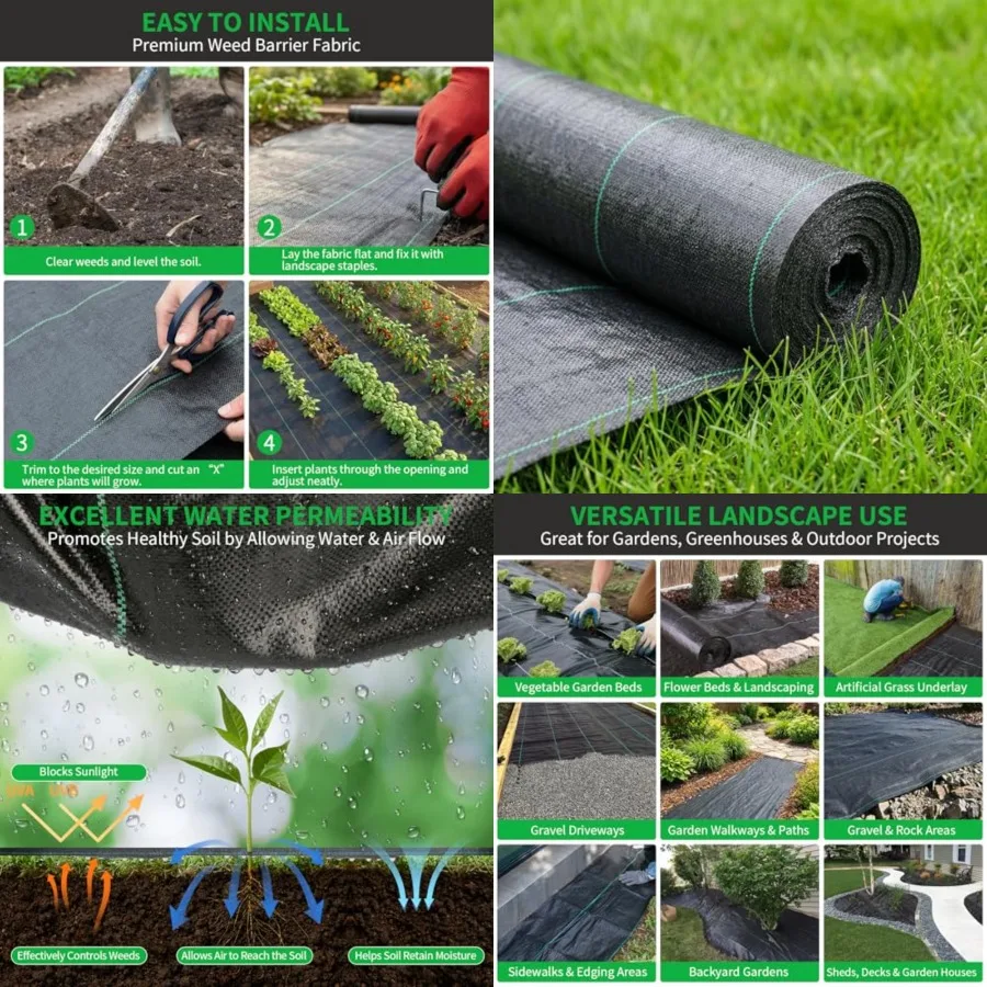 

HOOPLE 4Feet x 100Feet Heavy Duty Weed Barrier Fabric, 3.2oz Woven Geotextile Landscape Fabric, High Permeability Weed Blocker