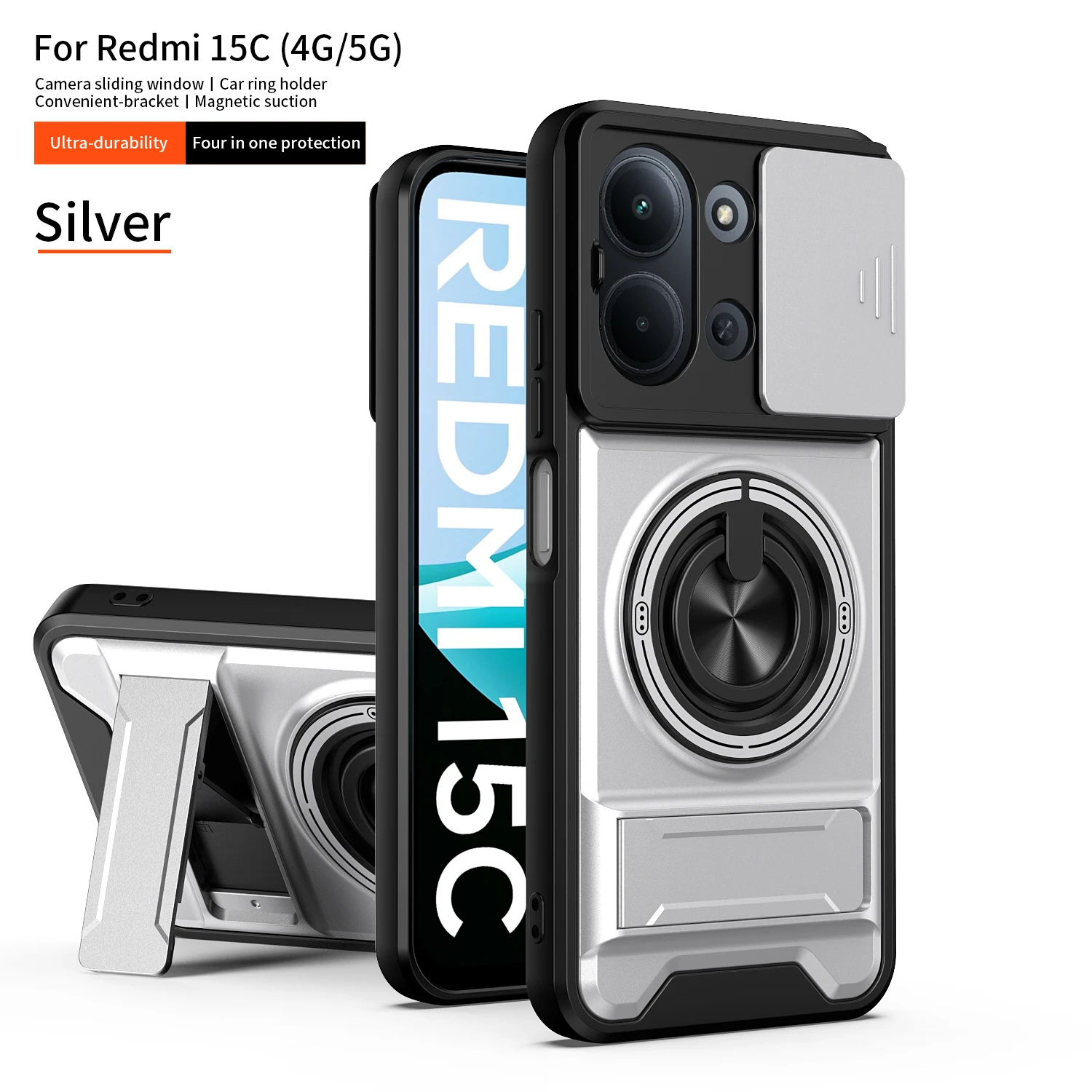 For Xiaomi Redmi 15C Case Redmi 15C 4G 5G Cover Phone Case Magsafe Magnetic Fold Holder Military Armor Camera Protection Cover view 5