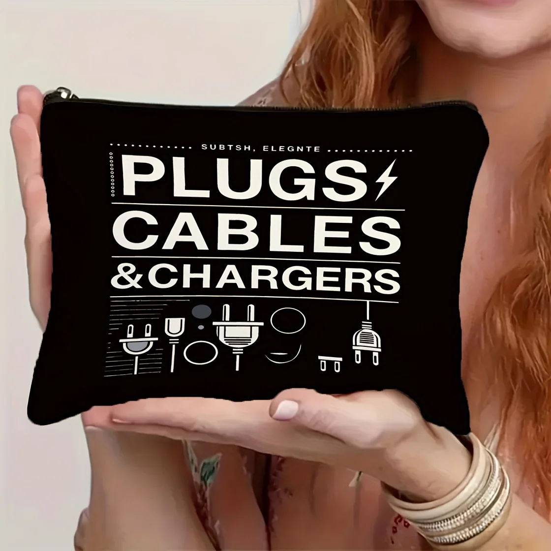 Durable Polyester Zippered Cable & Charger Organizer Bag Storing Electronics Cosmetic Pouch Travel Storage Bag Pencil Case