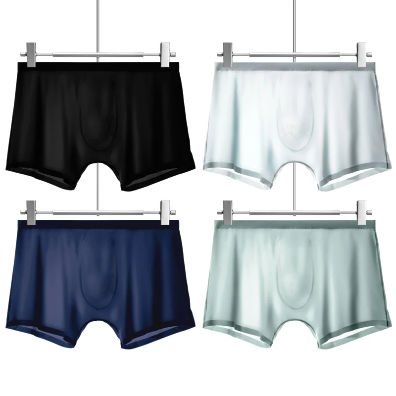 

Мужское нижнее белье, 5 шт., мужские трусы из ледяного шелка с 3D-перфорацией в области промежности, бесшовные, ультратонкие, с плоскими швами, летние.