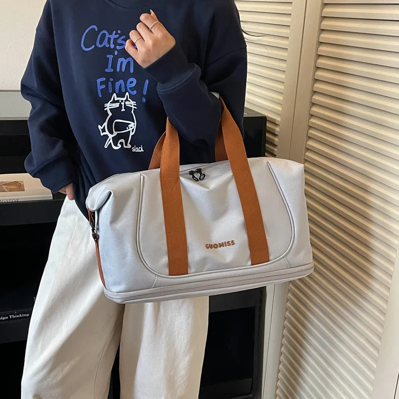 Women Canvas Duffle Bag Large Travel Tote Handbag Multi Pocket Weekend Bag Casual Crossbody Purse with Adjustable Strap Daily