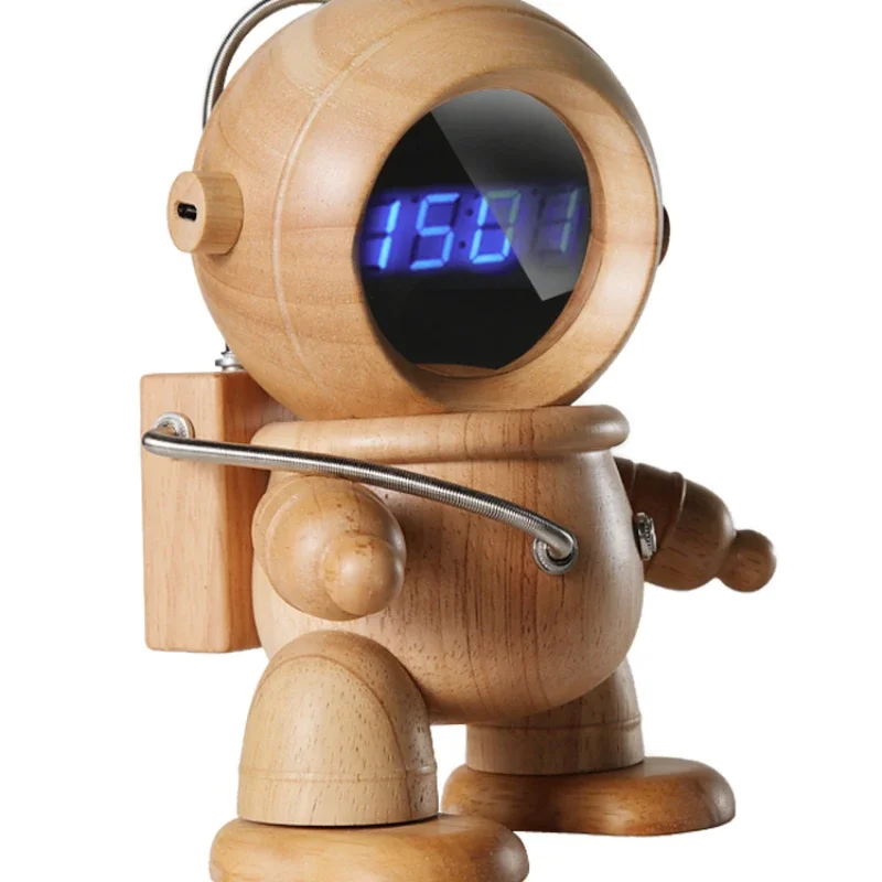 

Astronaut Solid Wood Electronic Alarm Clock Tabletop Ornament Student Boy Gift Creative Clock Engraving