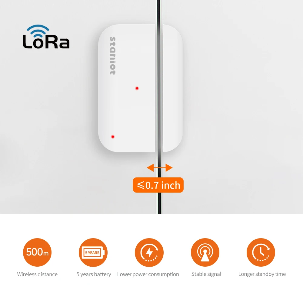 Staniot LoRa-versie 5 jaar levensduur van de batterij Toegangssensor 500 m Transmissieafstand Draadloze contactsensor Deurraamdetector