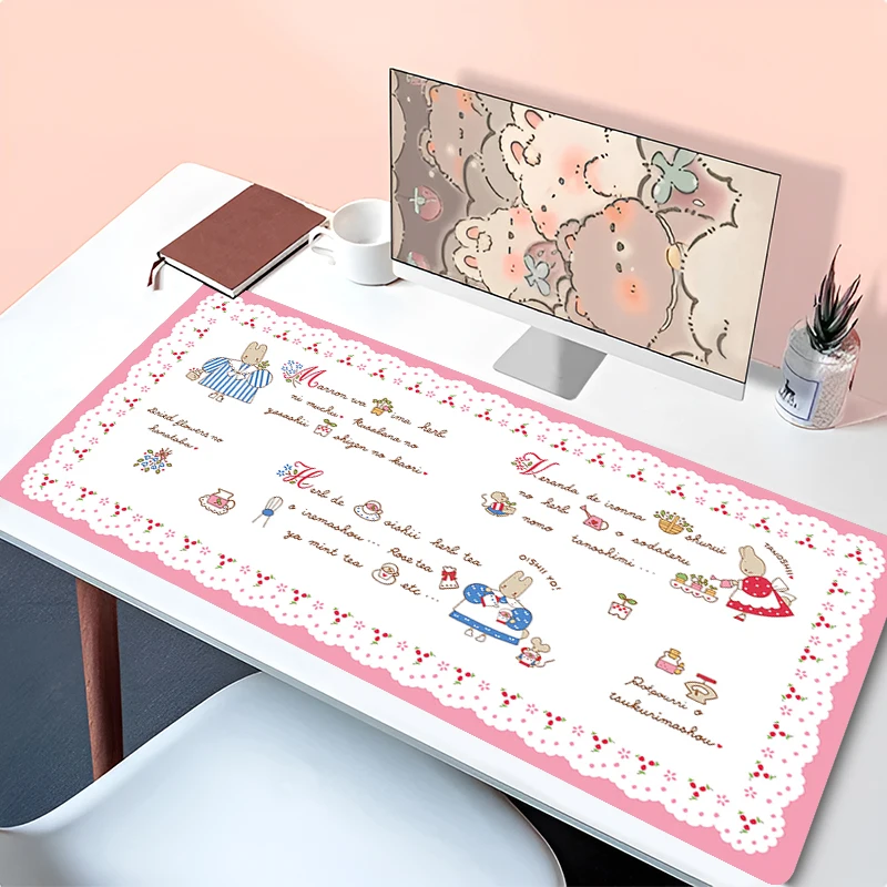 

Mouse Pad Laptop Cartoon Rabbit Bunny Mousepad PC Pink Kawaii Anime Gamer Keyboard Pad M-marron Cream HD Desk Mat For Girl Gift