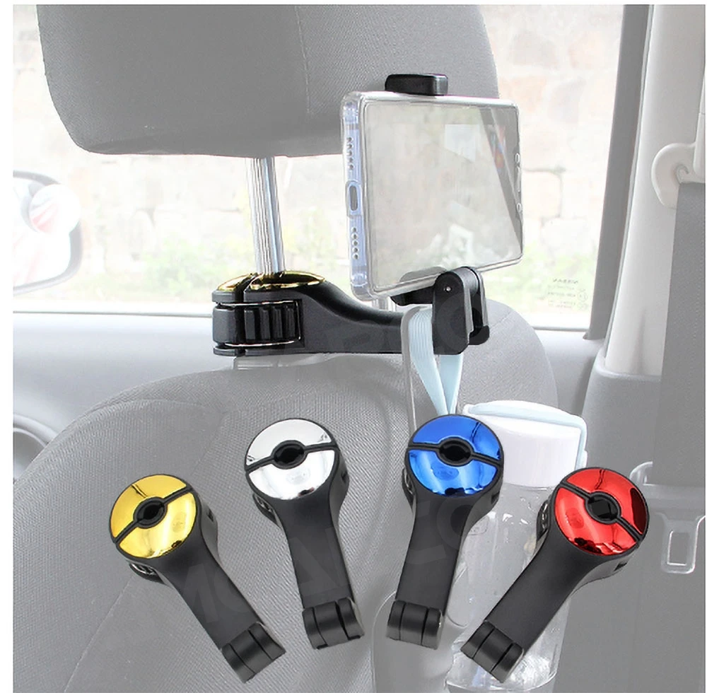 

Car Rear Phone Holder Multi-functional 2 In 1 Car Hooks Hidden Multifunctional Rear Headrest Hooks Lock Type Mobile Phone Holder