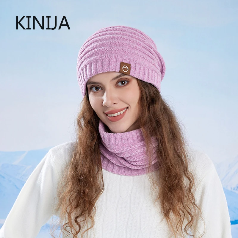 Winter Hat Scarf Sets Women Outdoor Cold Protection Warmth Knitted Hat Fleece Ear Protector Pullover Hat Unisex Skullies Beanies
