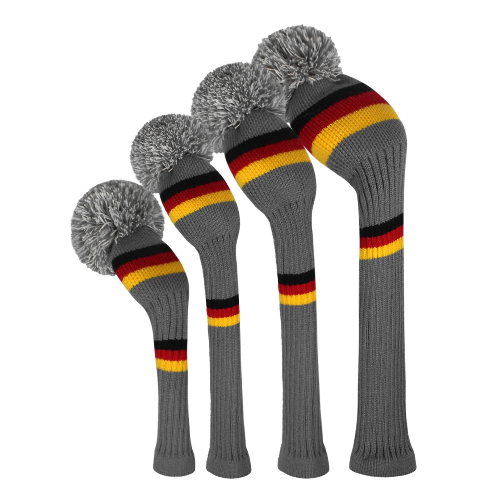 4pcs New Golf Knitted Pom-pom Woods Double Layers Headcovers,wood long-neck Driver Fairway Hybrid,135 Golf Wood with Classical