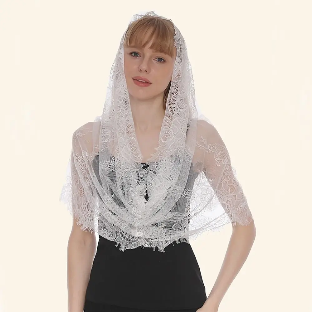 Mantilla floral vintage de renda para mulheres, lenço nupcial, véu redondo, xale nupcial, lenço estilo étnico, xale de casamento, noiva