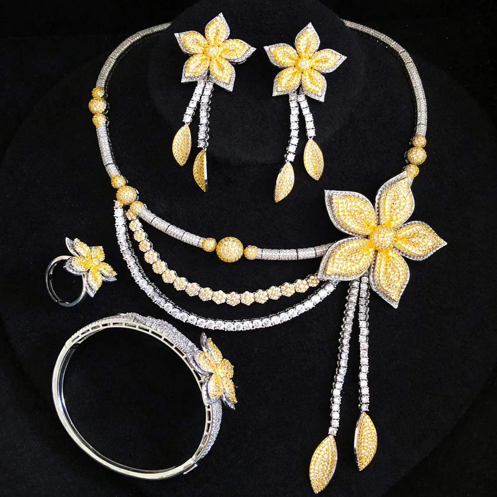 Missvikki Luxury Trendy Flower Jewelry Sets Blossom Nigerian For Women Wedding Cubic Zircon CZ Chokers Dubai Bridal Fashion