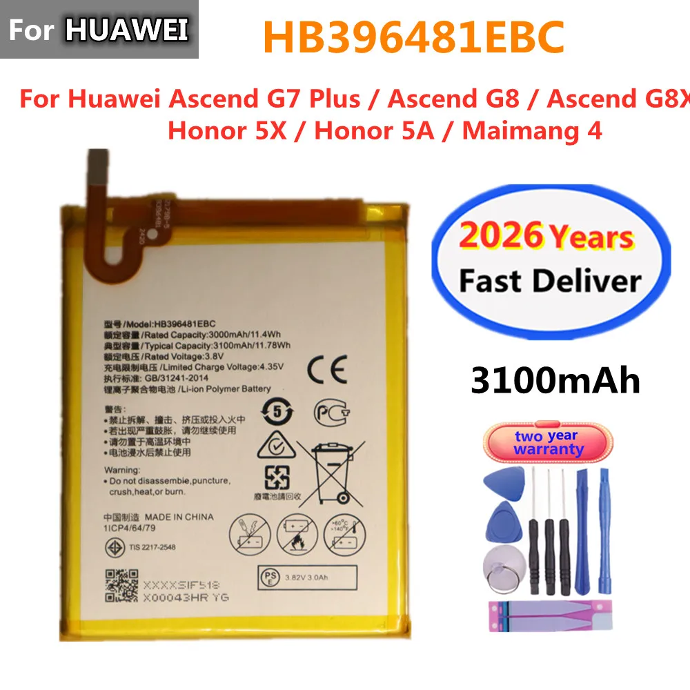 Batería HB396481EBC de 3100mAh para Huawei Honor 5X Play 5A Maimang 4 Maimang4 Ascend G8 G8X G7 Plus, Año 2026