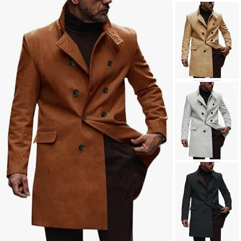 

New 2024 Men's Large Size Woolen Coat Outdoor Workwear Jaet Long Sle Flip Collar No Brand Registered Trademark China Made