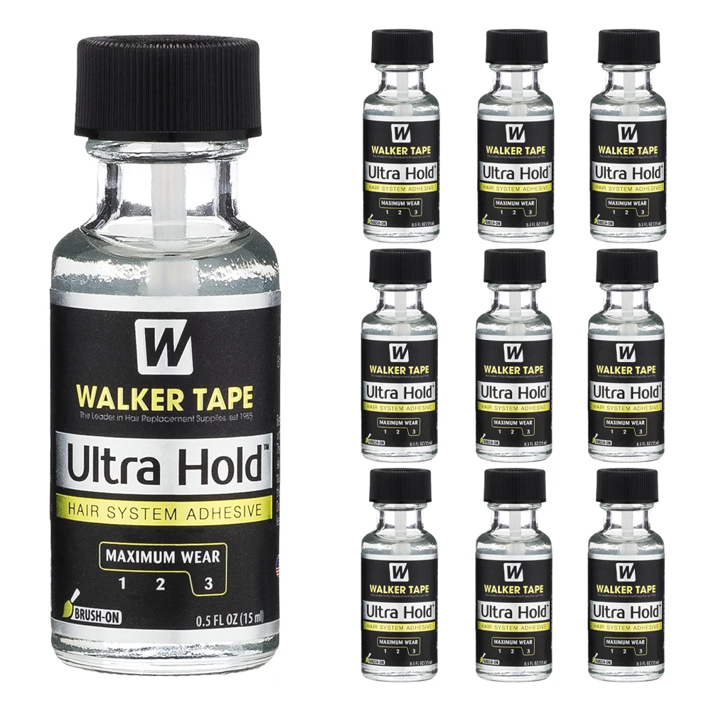 

10 шт./упаковка, клей для волос Walker's Ultra Hold, 0,5 унции, с кисточкой, подходит для салонов или оптовых продавцов.