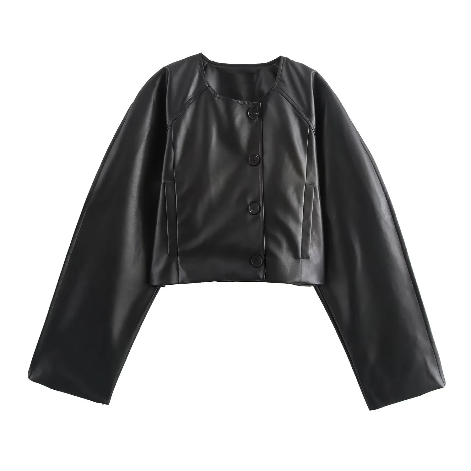 Tangada Women Black Faux Leather Oversize Crop Shirt Blouse Female Loose Tops QD0162