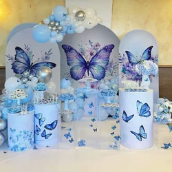 Mehofond Blue Purple Butterfly Arched Backdrop Covers for Girl Birthday Party Arch Cover Baby Shower Portrait Decor Background