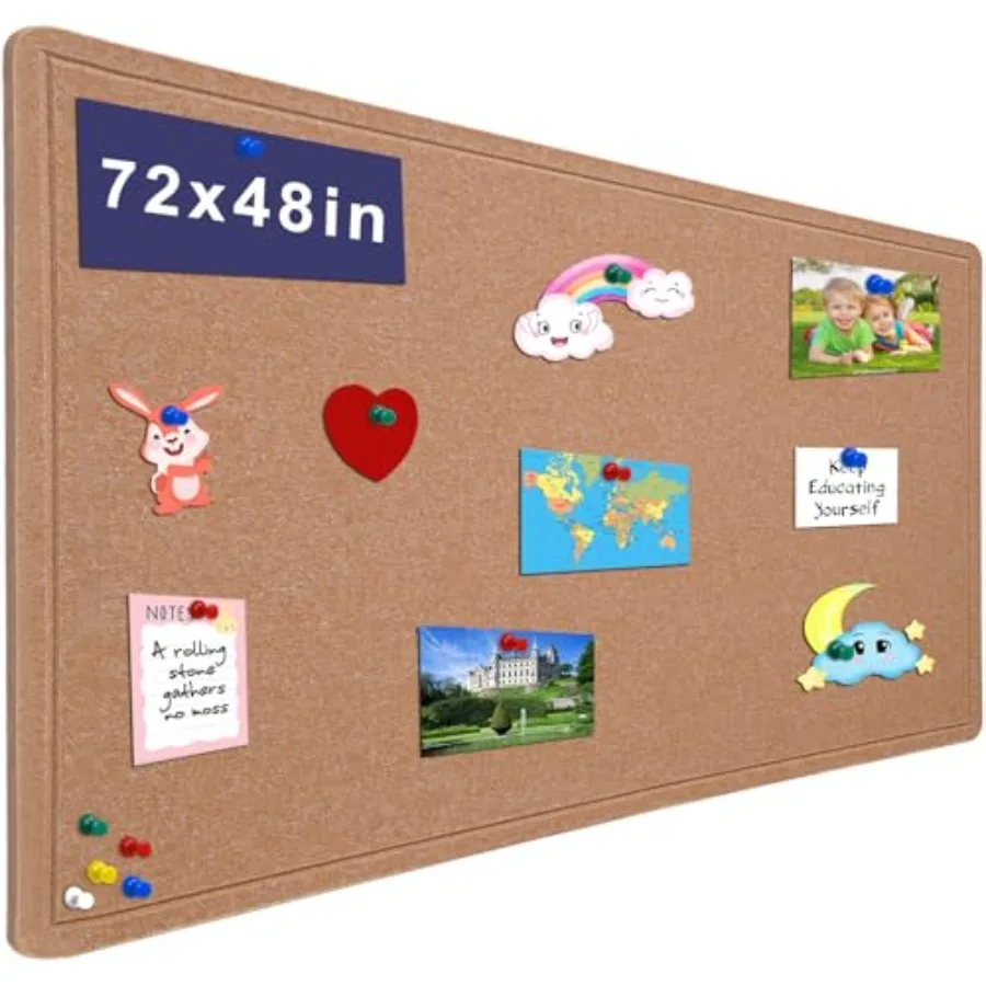 

Large Bulletin Board - 72 X 48 inches Decorative Felt Pin Board - 6' x 4' Cork Board Alternative for Wall - Foldable Picture Bo
