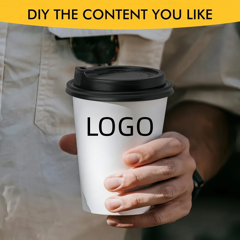 High-quality thickened paper cups with lids and custom - Personalized Coffee Milkshake Paper Cup，Suitable Office、Cafe、P