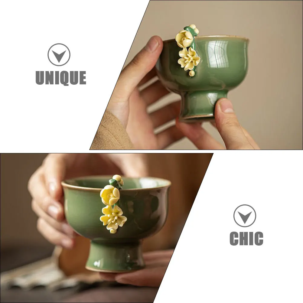 

Керамическая чайная чашка с винтажным узором, высокая ножка, китайская чашка для дегустации чая, домашний офис, декоративная чайная чашка в стиле ретро