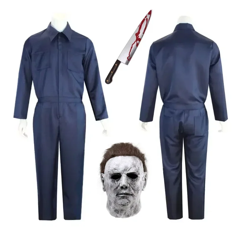 Adult Michael Myers Cosplay Costume Mask Props Halloween Jumpsuit Outfits Horror Bloody Killer Carnival Party Costume For Men