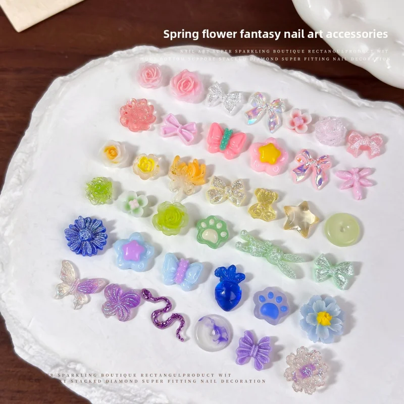 20g/Bag 3D Mini Mixed Ice Transparent Iridescent Camellia Nail Decor Mixed Pearl Heart Star Moon Resin Nail Art Accessories