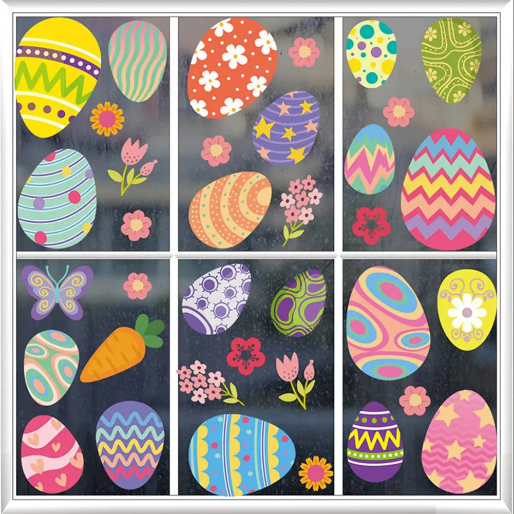 Removable Window Decorations Easter Window Stickers Easter Egg Bunny Window Stickers Vibrant Self-adhesive Decorative for Room