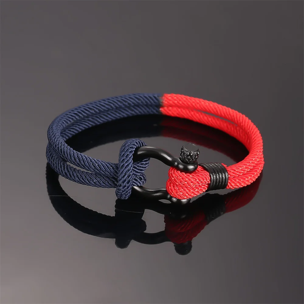 Trendy Stainless Steel Sport Bracelets for Men Women Red Blue Rope Nautical Survival Shackle Bracelet Lucky Line Boyfriend Gifts