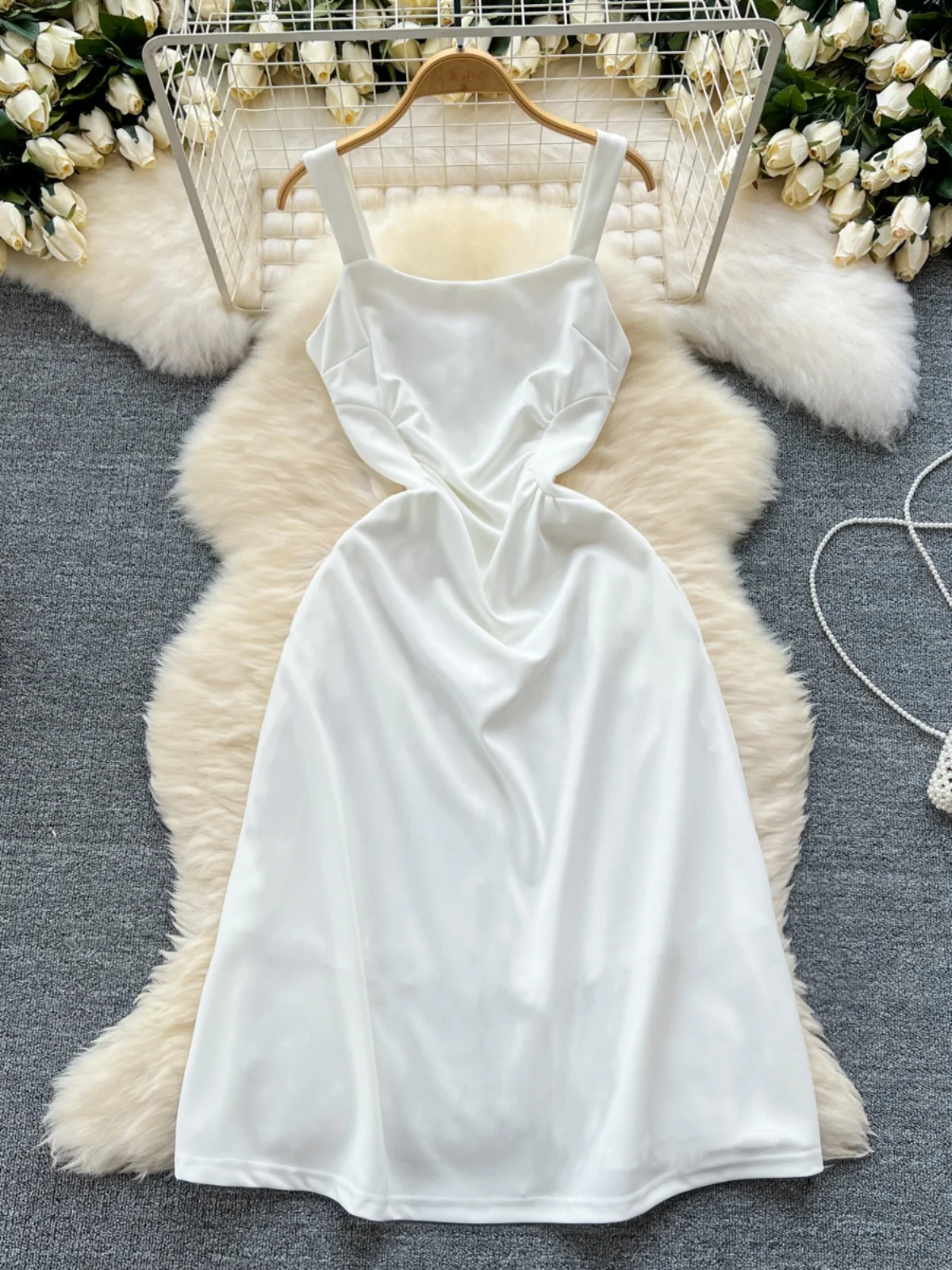 فستان نسائي أنيق للتخسيس الخصر بتصميم صيفي بحزام مطوي على الطراز الكوري تنورة متوسطة الطول على شكل حرف a