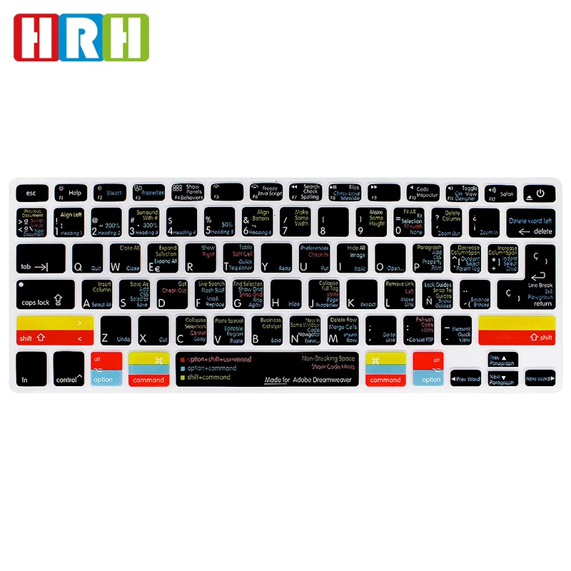 

HRH Dreamweaver Spanish Shortcuts Silicone Keyboard Cover Protector Keypad Skin For Macbook Air Pro Retina 13"15"17" EU/US