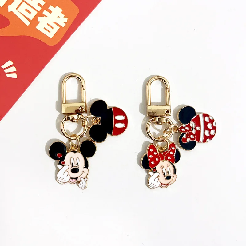 

Disney Cartoon Cute Heart Mickey And Minnie Couple Keychain Bag With Metal Pendant Keychain