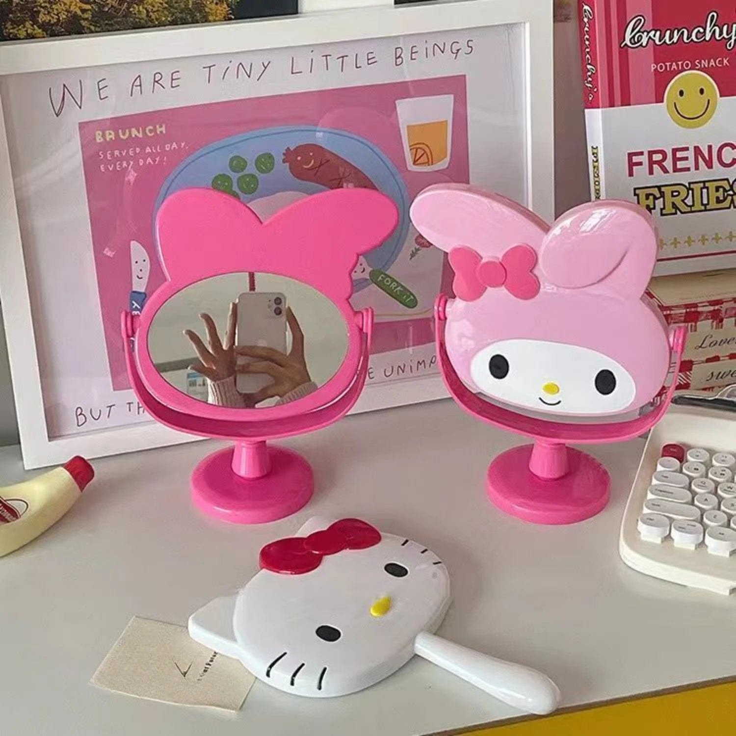 Kawaii Sanrio HelloKitty My Melody Cartoon Anime Cute Desktop Cosmetic Mirror Extra Portable Holiday Gifts Toys Bedroom Dorm view 4