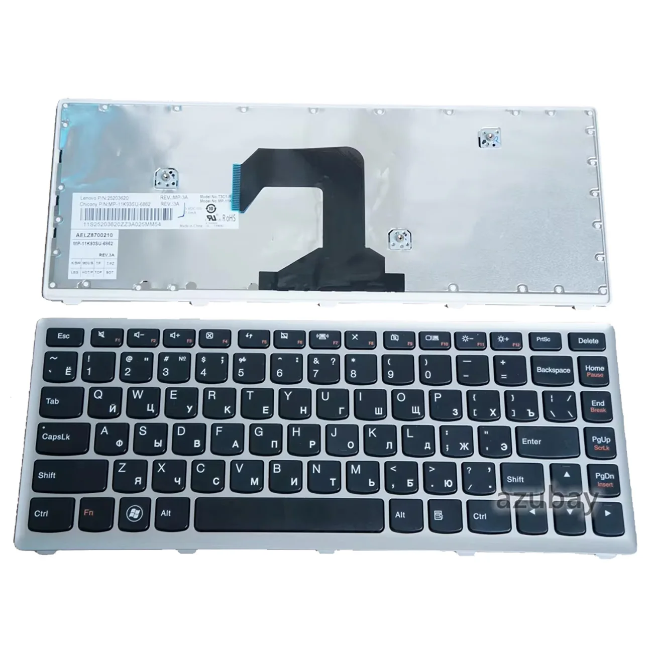 Русская клавиатура для Lenovo Ideapad U410 / Touch, 25203620 25203680 25203740 MP-11K93SU-6862 AELZ8700210 T3C1-RU, серебристая рамка