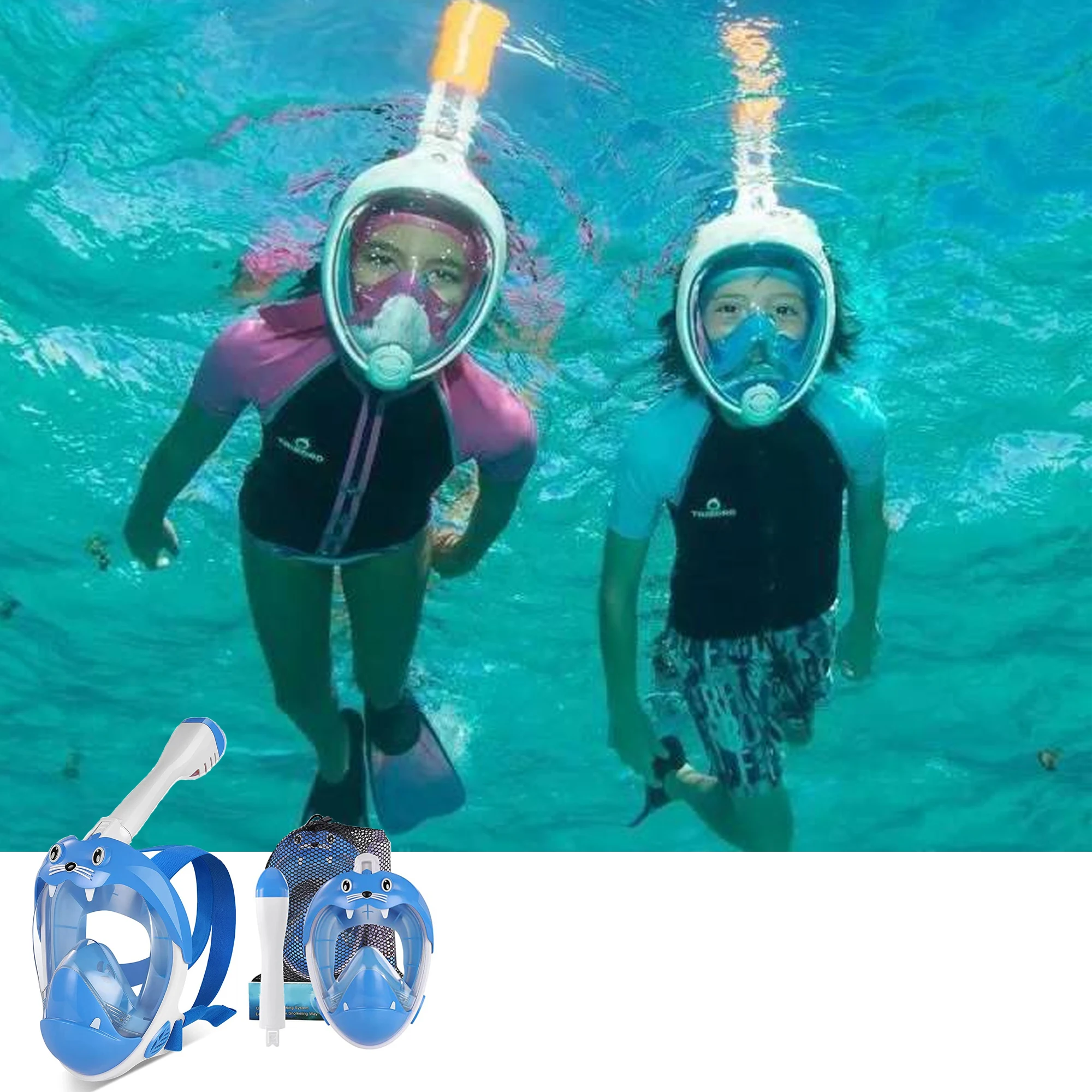 TUDIVING-Professional Full Face Snorkel Mask for Kids,Swimming Equipment Scuba Diving Mask,Anti-fog,Anti-Leak Goggles,Gift Mask