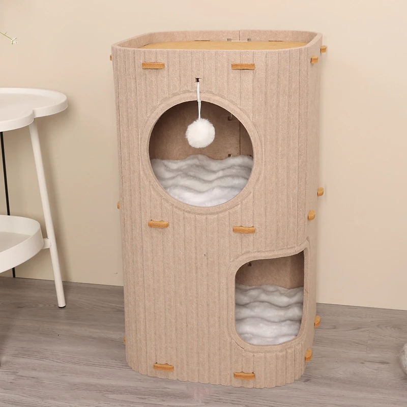 

Многослойная фетровая доска, каркас для лазания для кошек, двухслойная кровать с отверстиями в виде дерева, подходит для всех сезонов и нескольких кошек [HGPC]