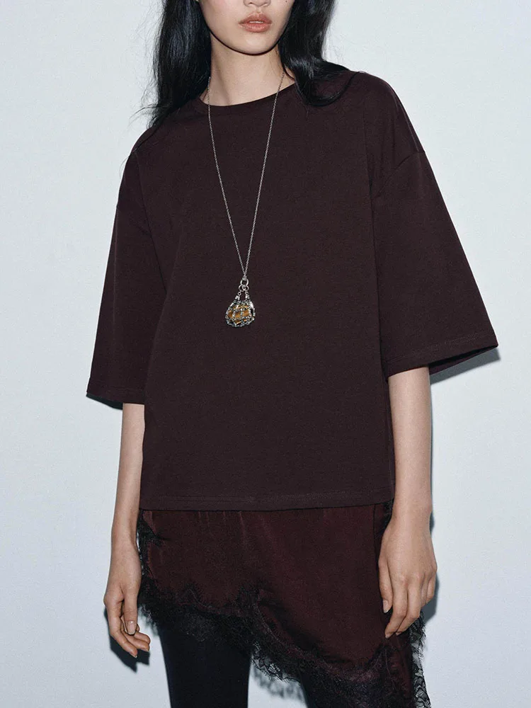 Haut de gamme ourlet asymétrique dentelle T-irt femmes hiver nouveauté Patchwork rond Ne ort Sve tricots