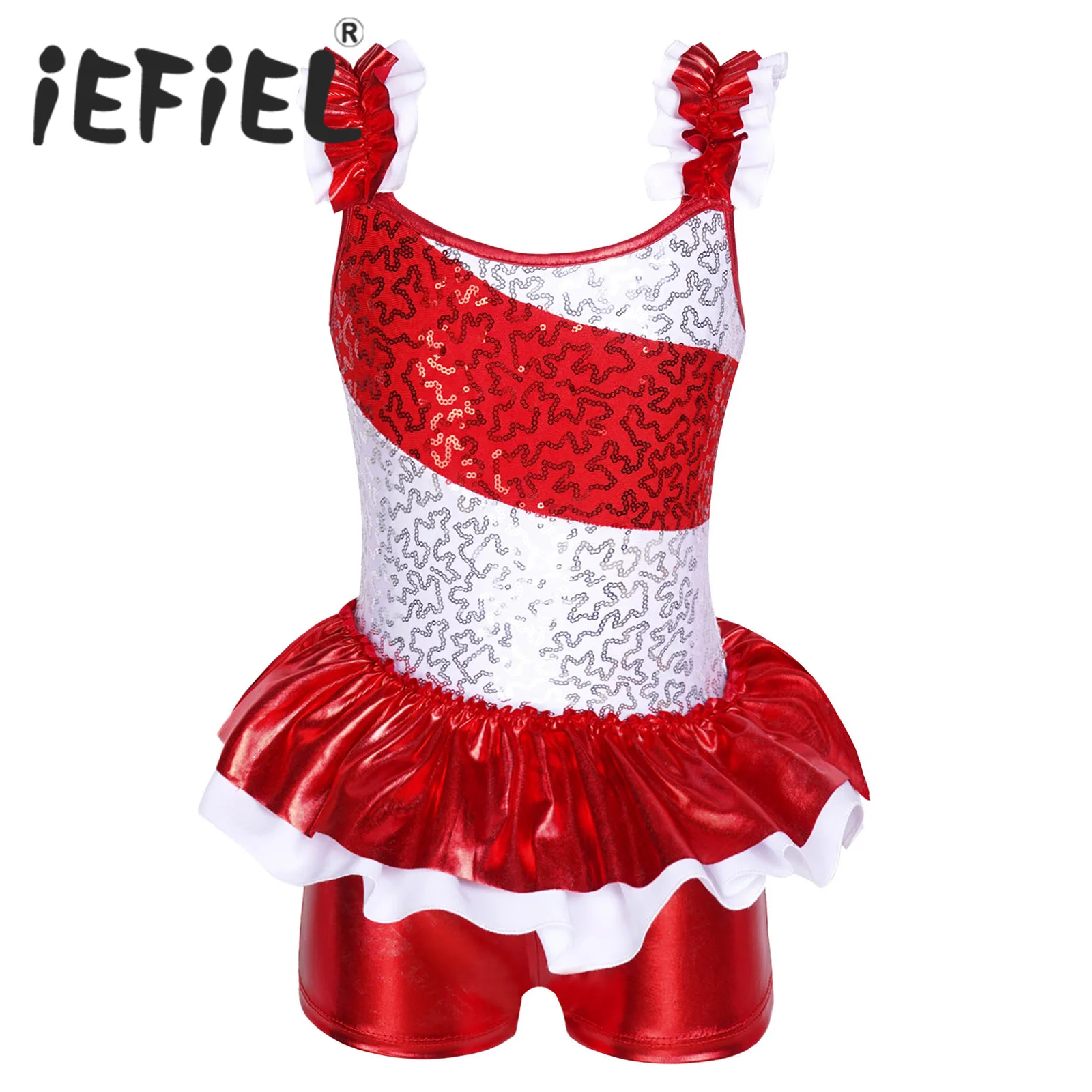 

Girls Glitter Sequins Ballet Dance Leotard Christmas Costume New Year Festival Party Dancewear Figure Skating Boyleg Jumpsuit