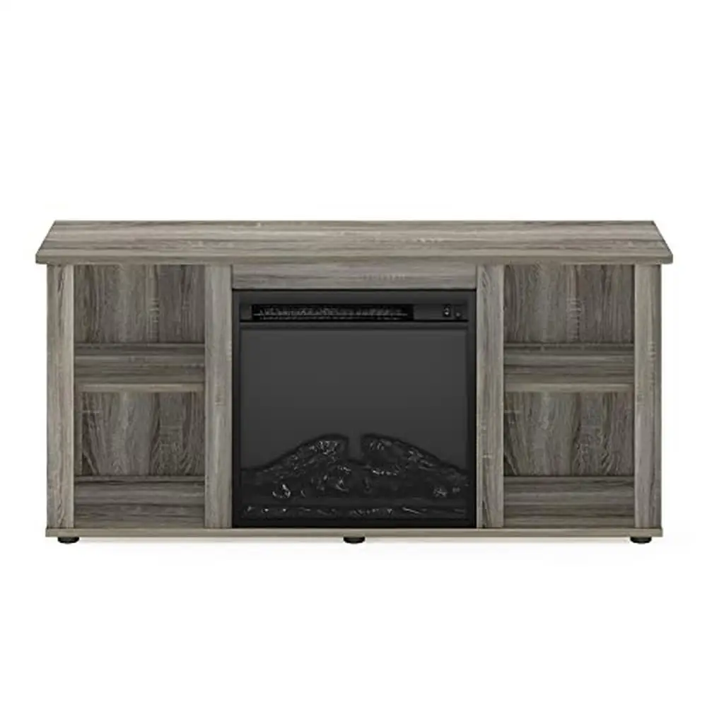 Wood TV Stand with Electric Fireplace Insert TVs up to 55 Inch Modern French Oak Grey Rectangular Shape Open Storage Living Room