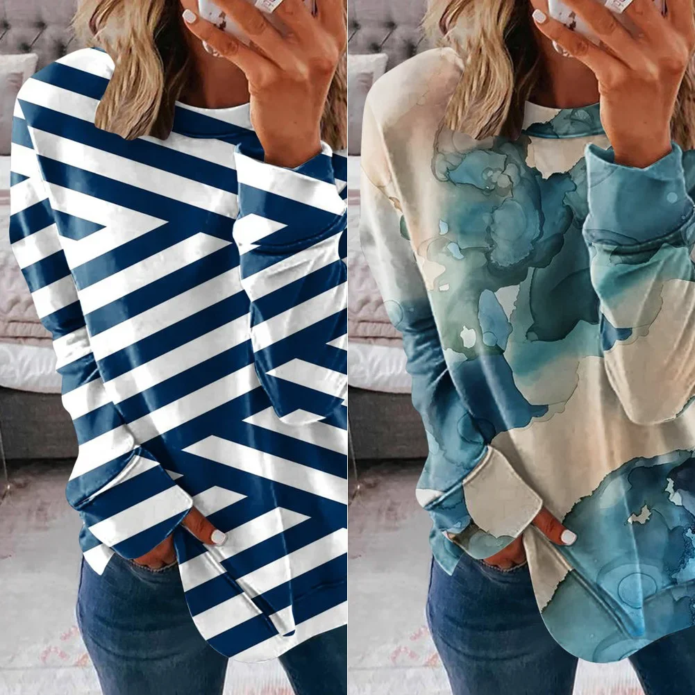 

Women Casual Tops Fashion Long Sleeve Pullover Top Party Looks Top Female Streetwear Floral Print Round Neck Woman Clothes