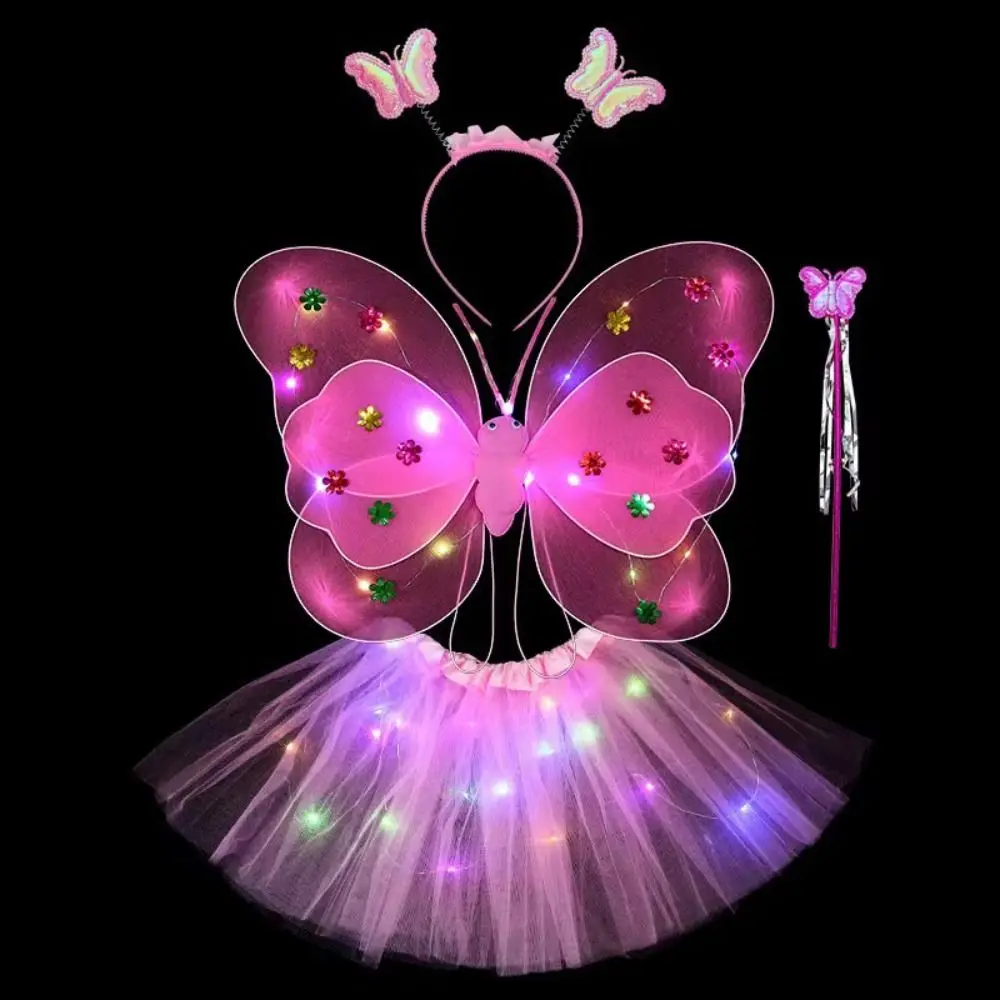 

4pcs/set Double Shouder Strap Luminous Wing Skirt Set Carnival LED Butterfly Skirt Set 20 Lights for Children Under 1.6m Tall