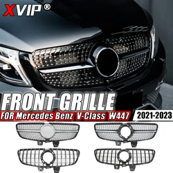 Xvip Chroomzwarte Diamanten Stijl Bumpergrille Voor Mercedes Benz V-Klasse W447 V250 V260 2021-2023 Gtr Stijl Front Race Roosters