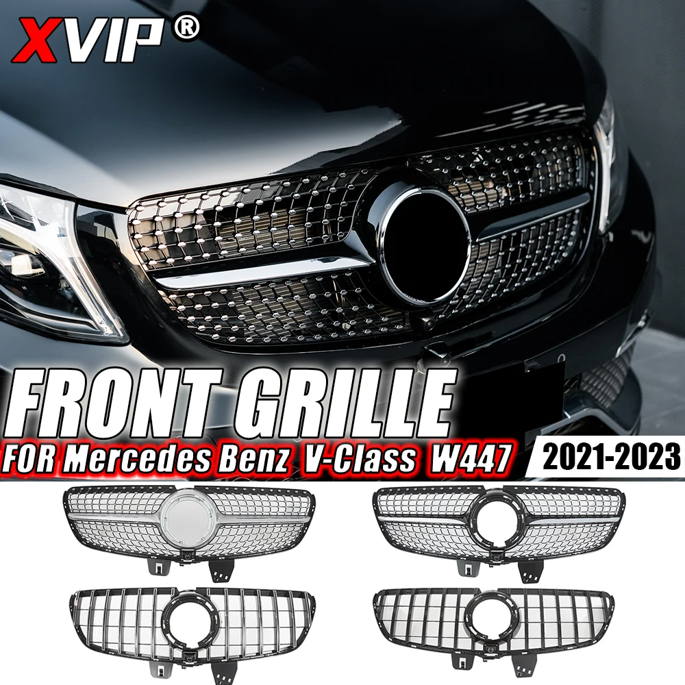 XVIP Chrome Black Diamonds Style Bumper Grille For Mercedes Benz V-Class W447 V250 V260 2021-2023 GTR Style Front Racing Grilles