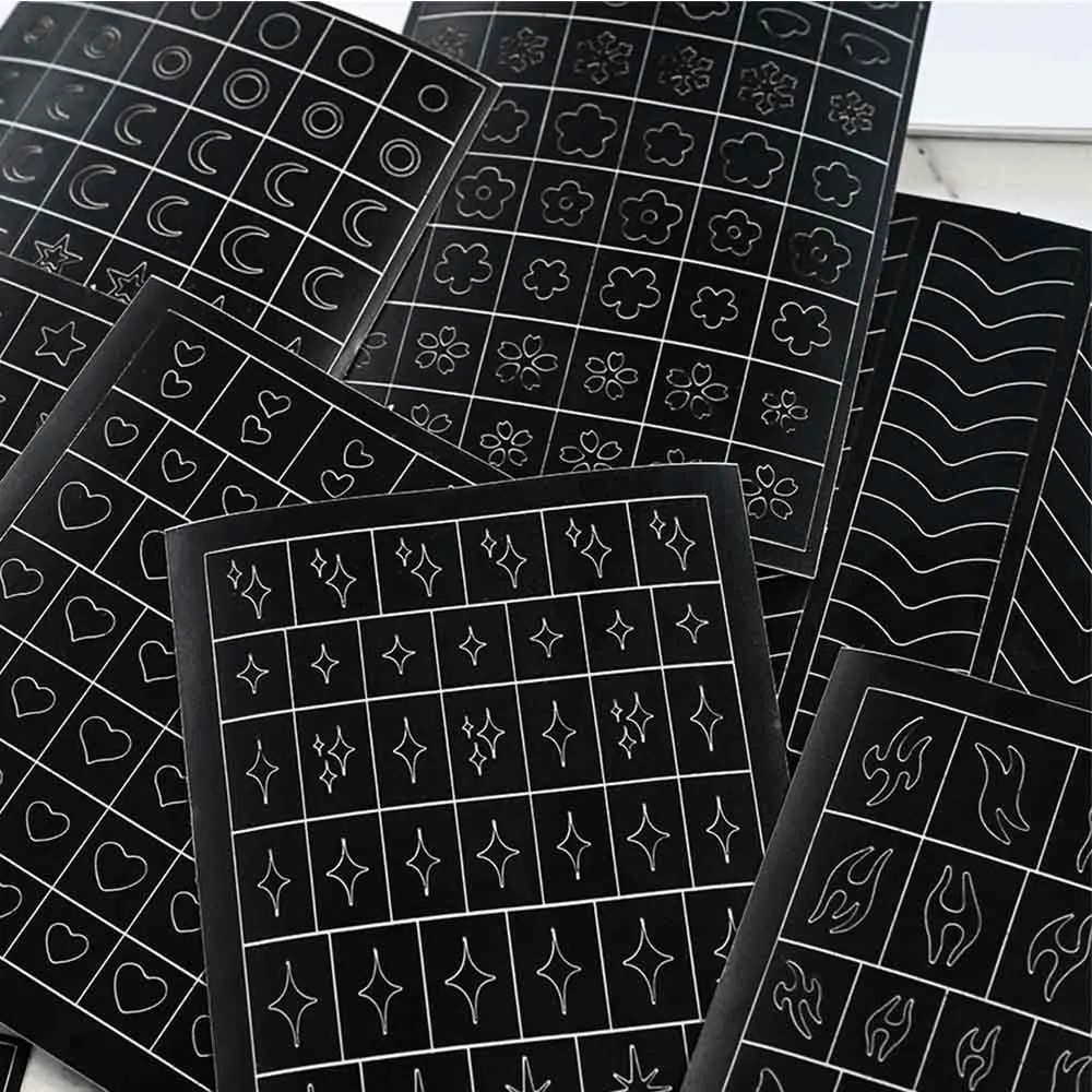 1Pc エアブラシステンシルネイルステッカー蝶ハートフレンチラインスターフラワーテンプレートステッカーネイルチップガイド DIY 装飾