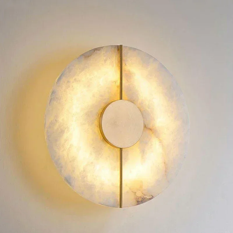 Nordic Modern Creative Marble Wall Lamp for Living Room Gold Copper Home Indoor Decoration LED Sconce Bedroom Bedside Round