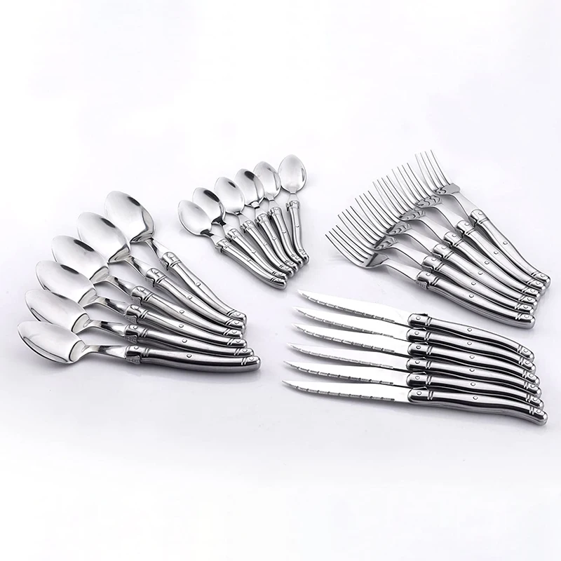 6pcs Stainless Steel Steak Knife Set Laguiole Dinner Knives Fork Teaspoon Silver Dinnerware Restaurant Western Cutlery Tableware